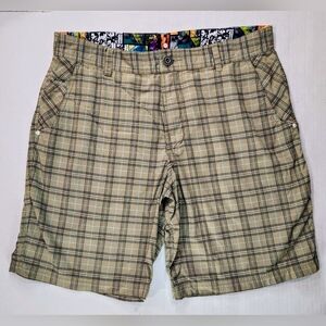 Lululemon Shorts Men 36 Beige Plaid Check Stretch Golf Athleisure Casual EUC